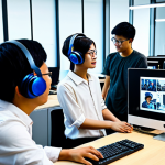 **

A group of university students in Malaysia collaborating on an Augmented Reality (AR) project in a modern computer lab. They are using headsets and interacting with digital models overlaid on the real world. The scene showcases diverse students working together, surrounded by computers and tech equipment. Fully clothed, appropriate attire, safe for work, perfect anatomy, natural proportions, family-friendly, high resolution.

**